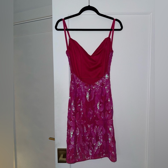 PINK Sequin Sexy Fitted Open Back Jovani Dress | Size 4 - Picture 4 of 6